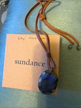 Sundance Faceted Blue Labradorite Pendant on Brown Suede Cord